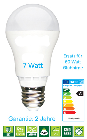 LED Birne, 7W, E27-Sockel, 270